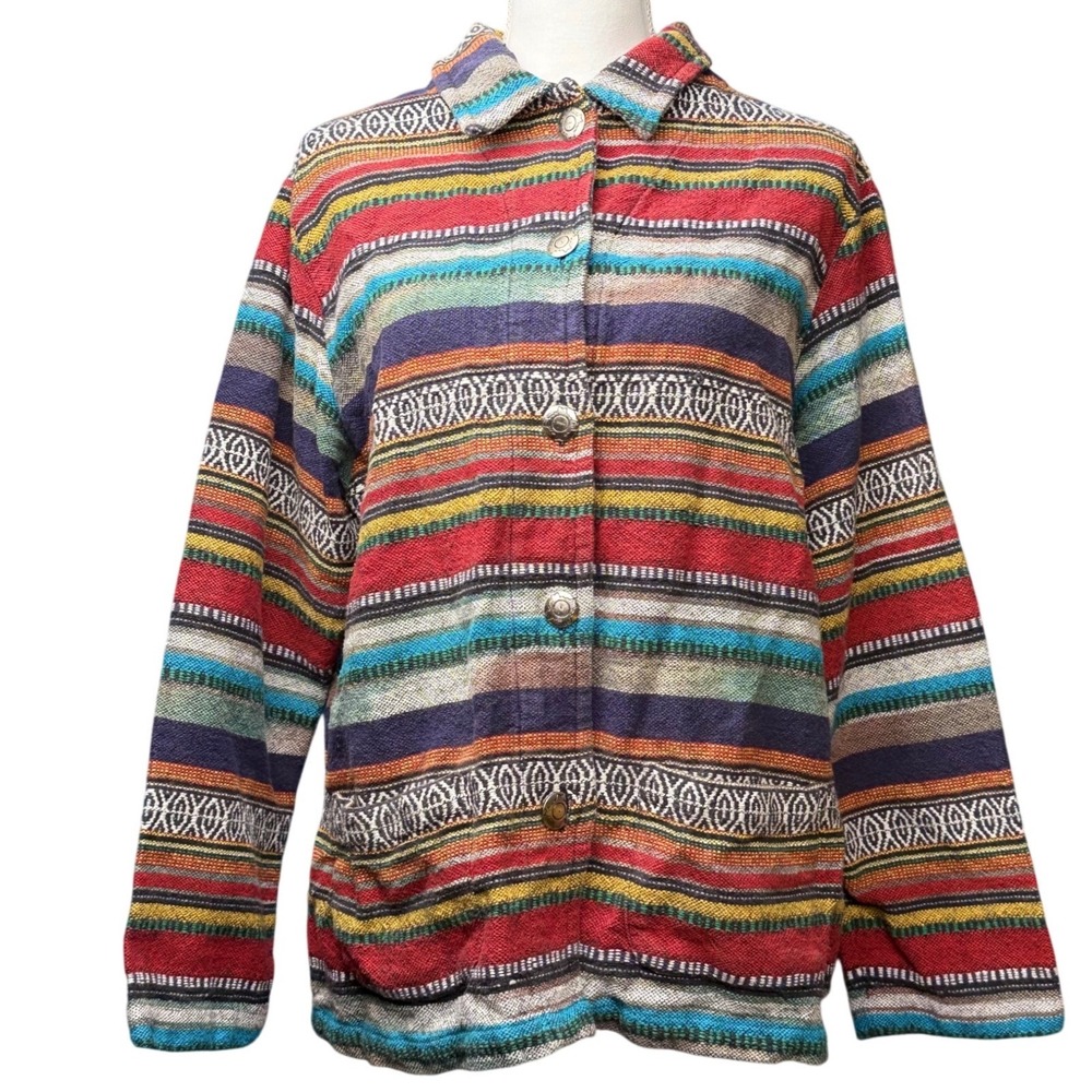 Vintage‎ Southwest Striped Jacket Womens XL Baja Hippie Boho Cotton